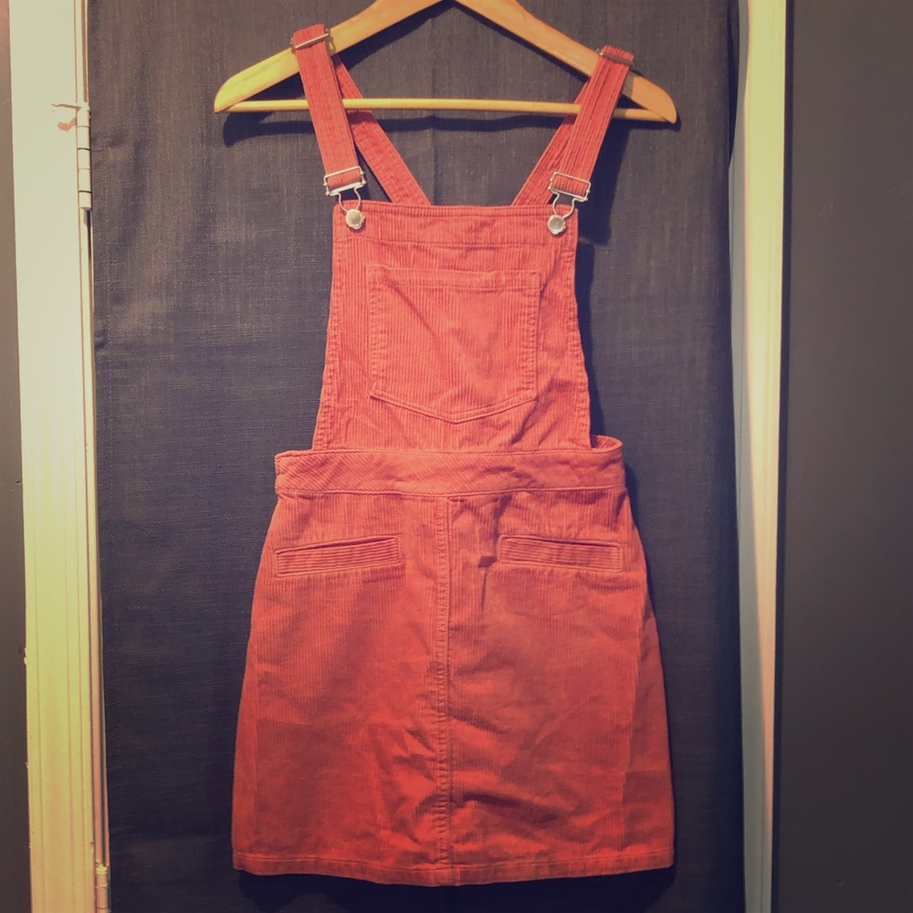 Pink corduroy mini bib dress
